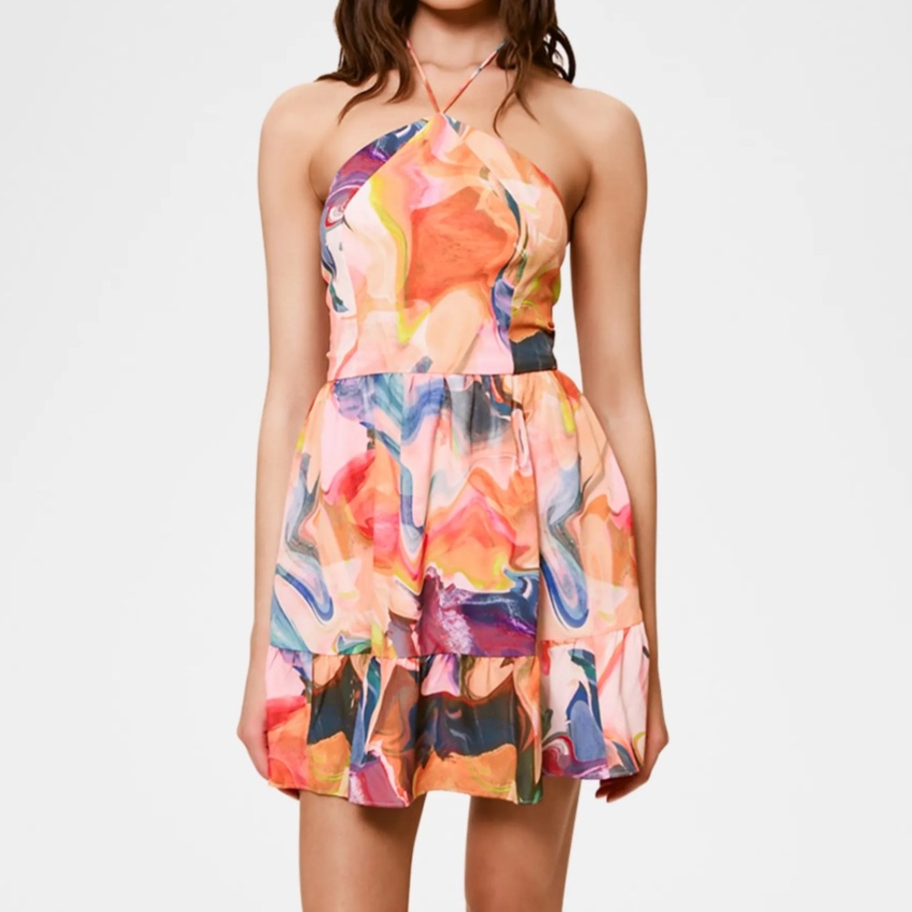 Hutch Sz M Dress Mansi Flounce Floral Halter Mini Anthropologie Boho Pockets